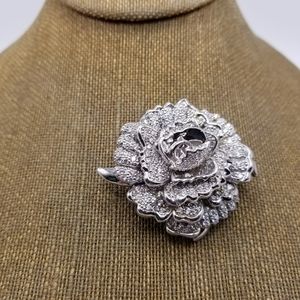 Vintage Sterling Silver Cubic Zirconia Flower Convertible Pendant Brooch Pin 925